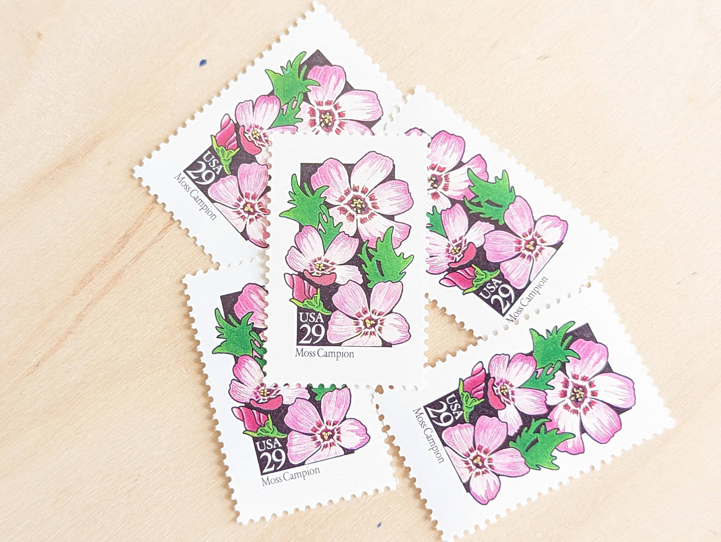 Set of 5 Moss Campion Wildflower Stamps, 29 cent stamps, 1992 Unused USPS Postage Stamps