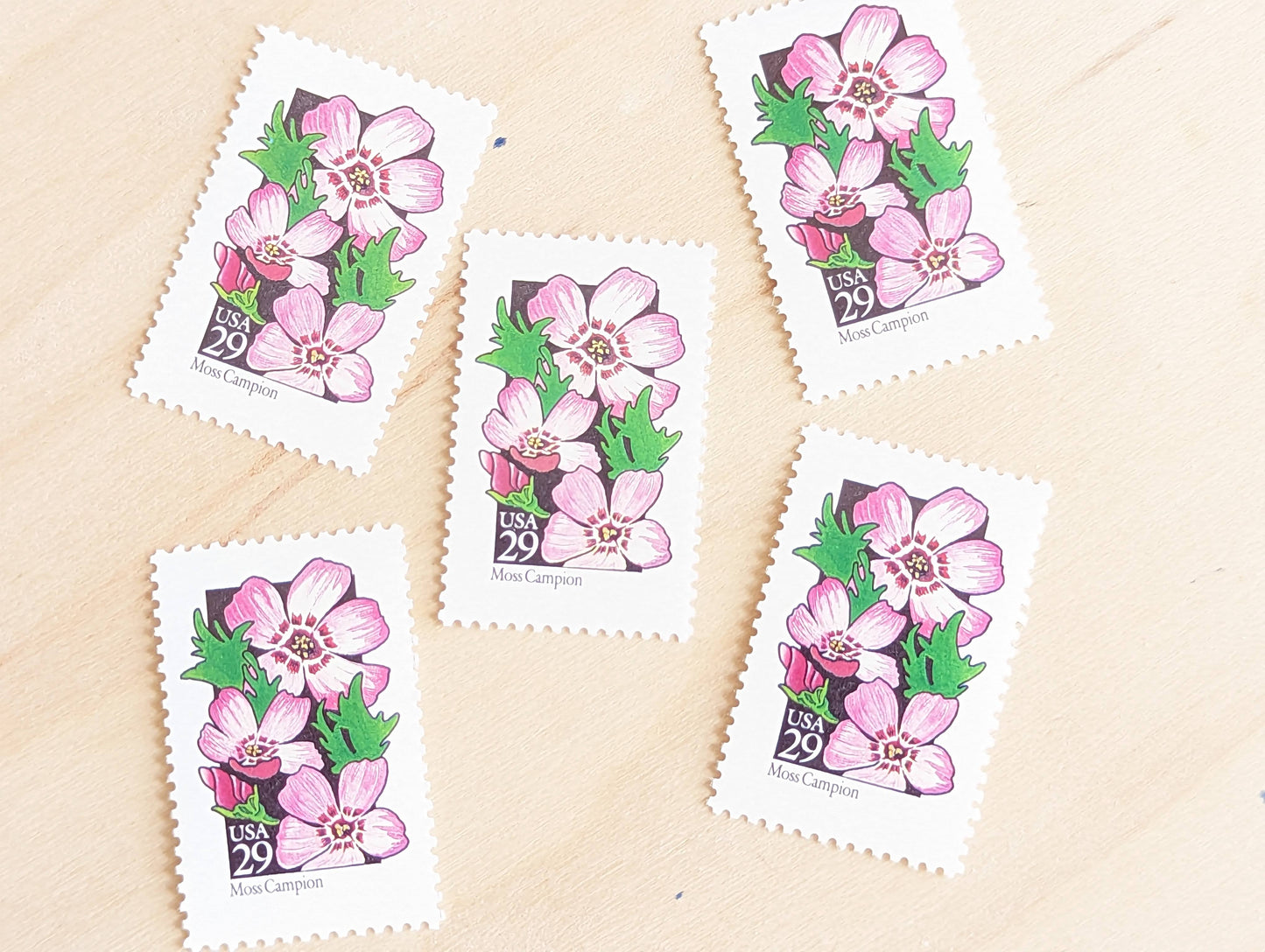 Set of 5 Moss Campion Wildflower Stamps, 29 cent stamps, 1992 Unused USPS Postage Stamps