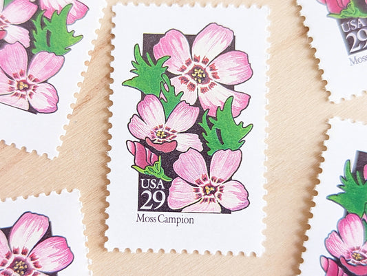 Set of 5 Moss Campion Wildflower Stamps, 29 cent stamps, 1992 Unused USPS Postage Stamps