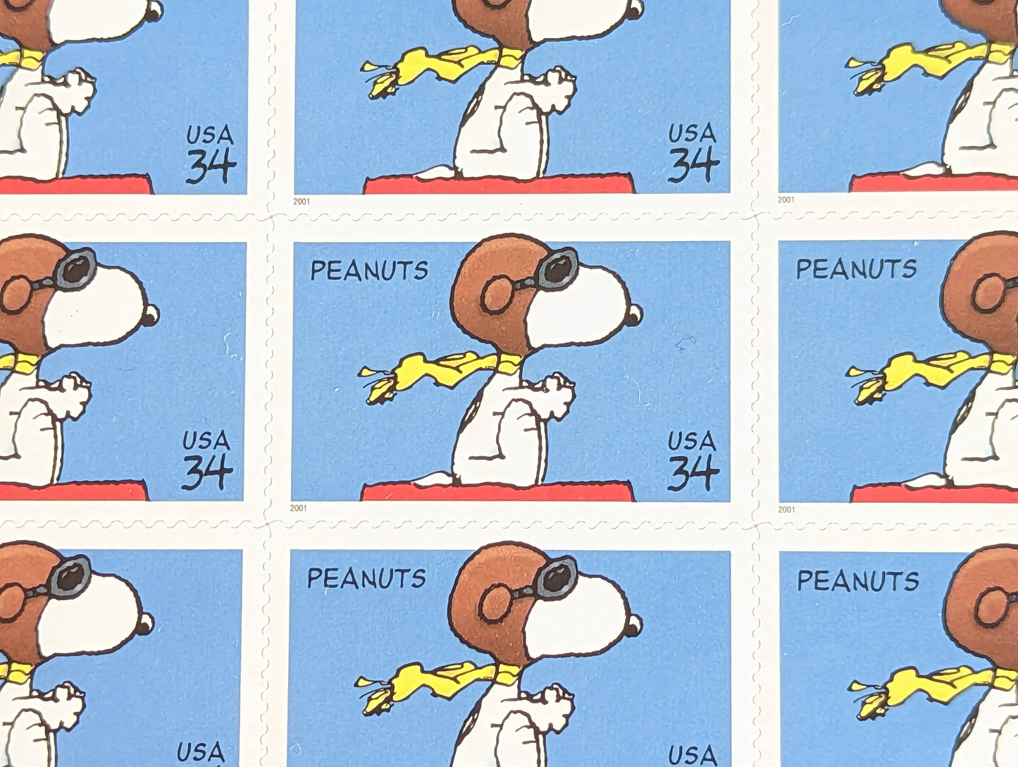 Snoopy Stamp Sheet, Unused US 34 Cent Stamps, 20 Stamps, 2000