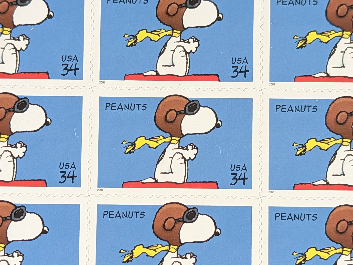 Snoopy Stamp Sheet, Unused US 34 Cent Stamps, 20 Stamps, 2000