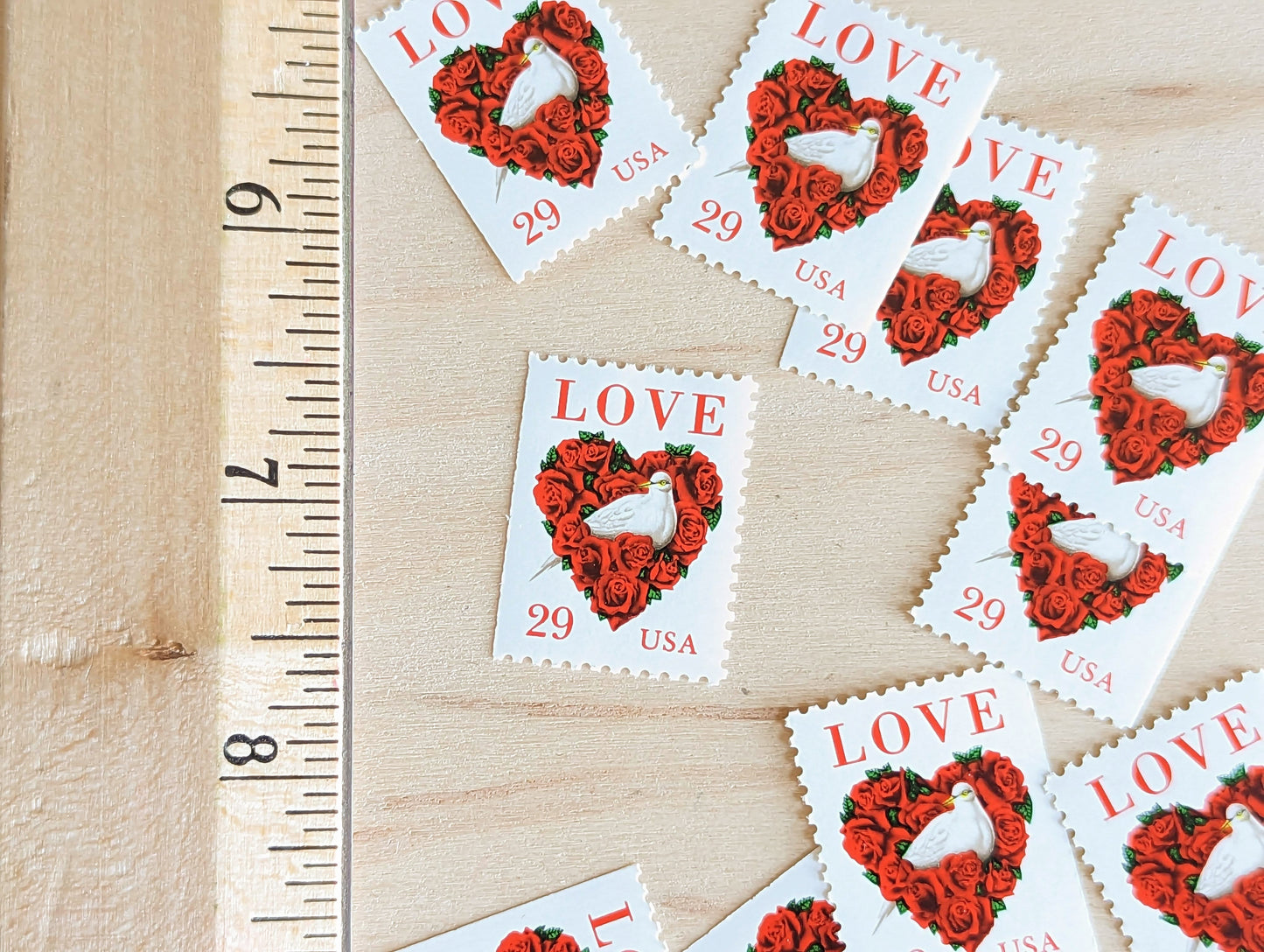 Dove Red Rose Love, Vintage Unused USPS 29 Cent Postage Stamps, Love Series Stamps, 1991, Gummed
