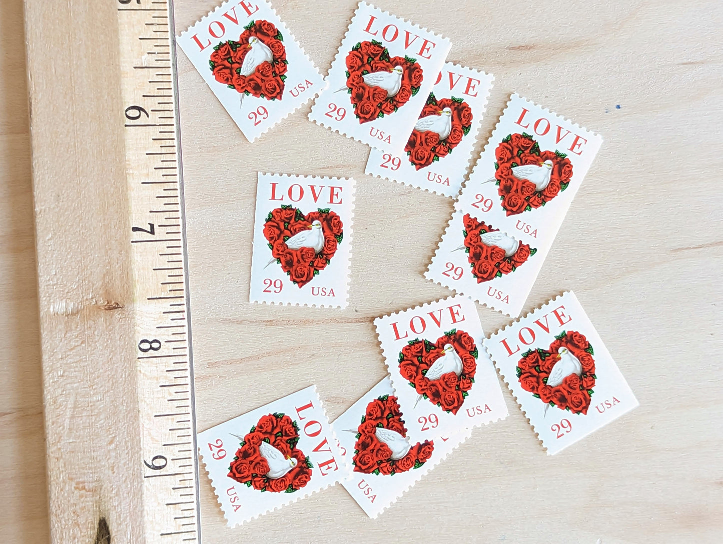 Dove Red Rose Love, Vintage Unused USPS 29 Cent Postage Stamps, Love Series Stamps, 1991, Gummed