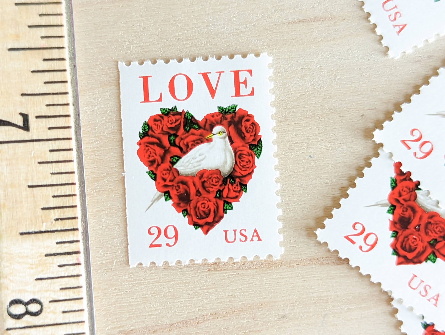 Dove Red Rose Love, Vintage Unused USPS 29 Cent Postage Stamps, Love Series Stamps, 1991, Gummed