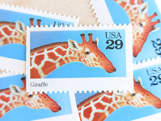 5 Giraffe Stamps, 29 Cent, 1992, Unused Postage Stamps