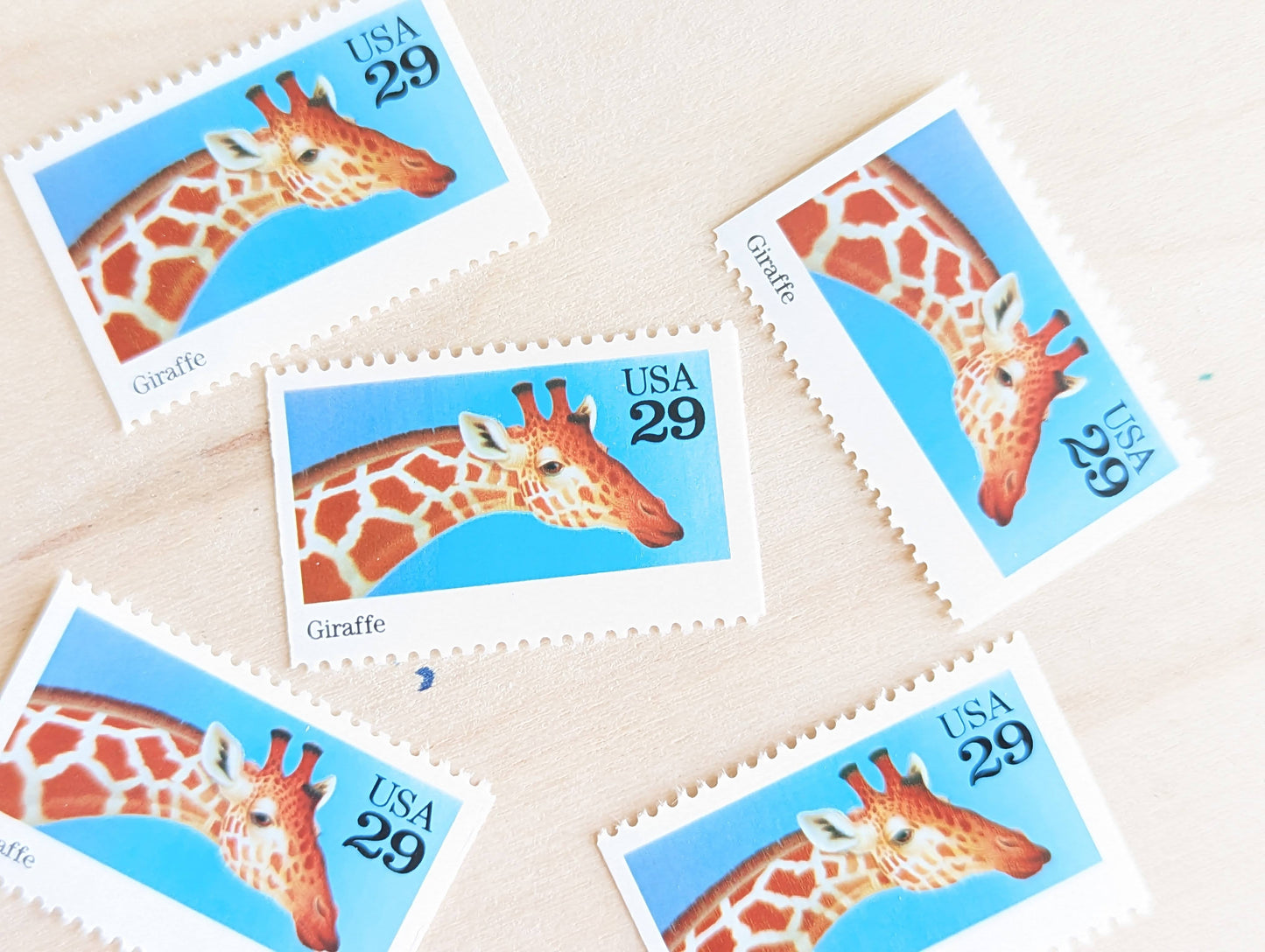 5 Giraffe Stamps, 29 Cent, 1992, Unused Postage Stamps