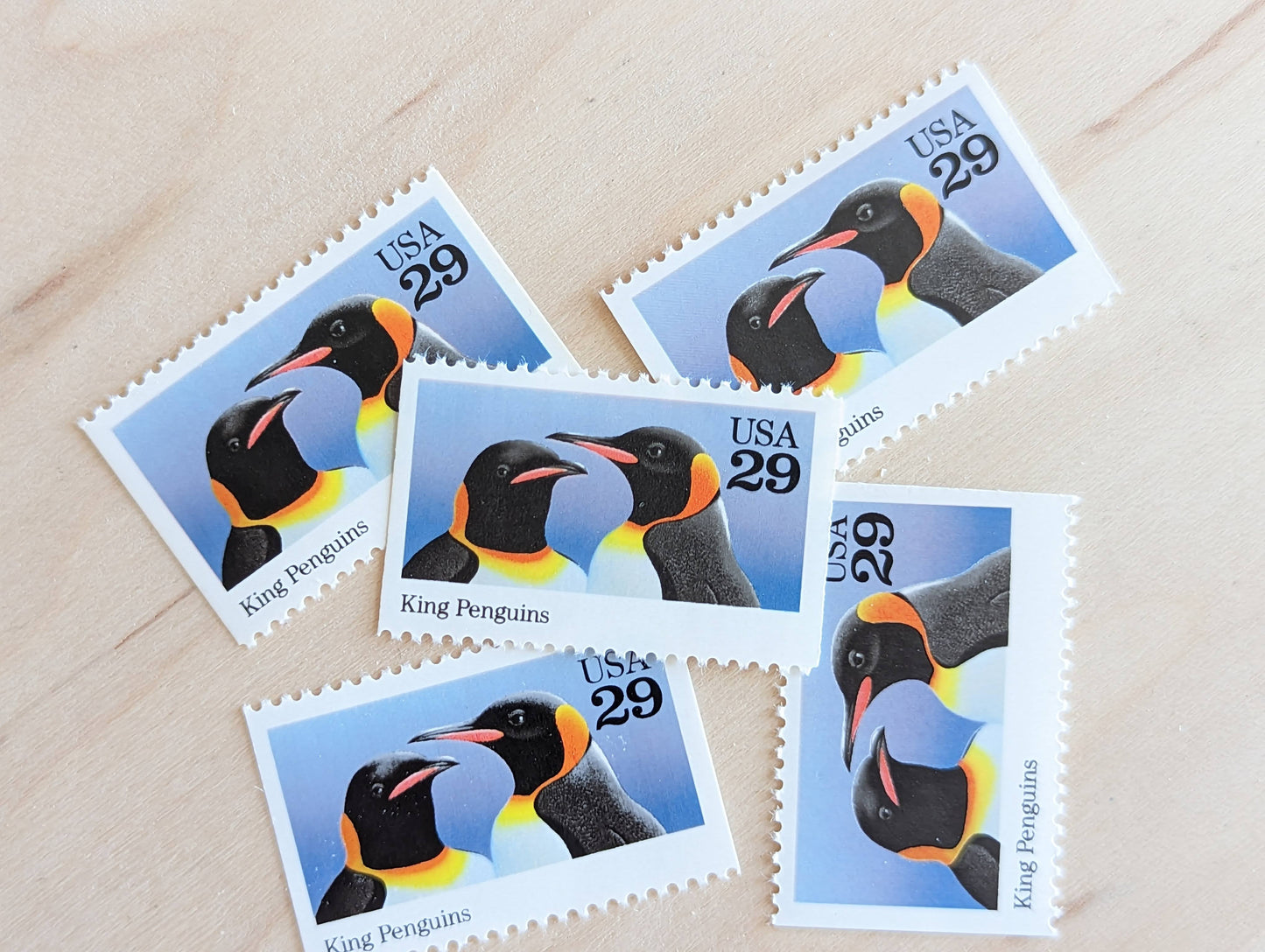 5 King Penguin Stamps, 29 Cent, 1992, Unused Postage Stamps