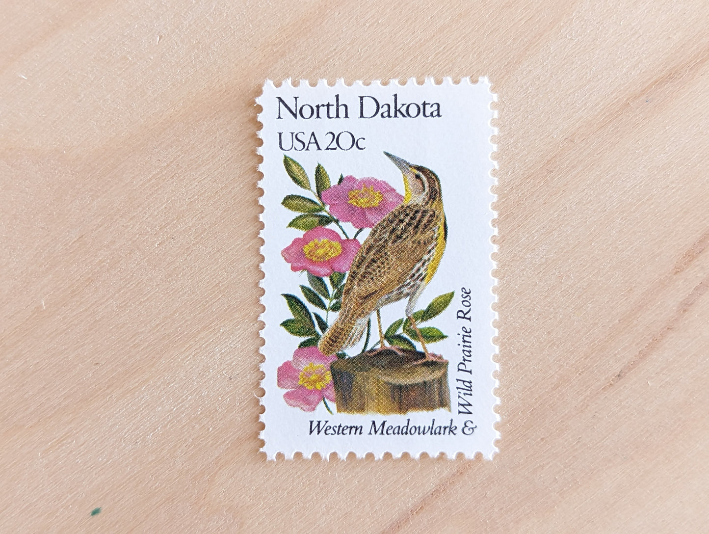 5 North Dakota State Stamps, 20 Cent, 1982, State Bird and Flower, Unused Postage Stamps