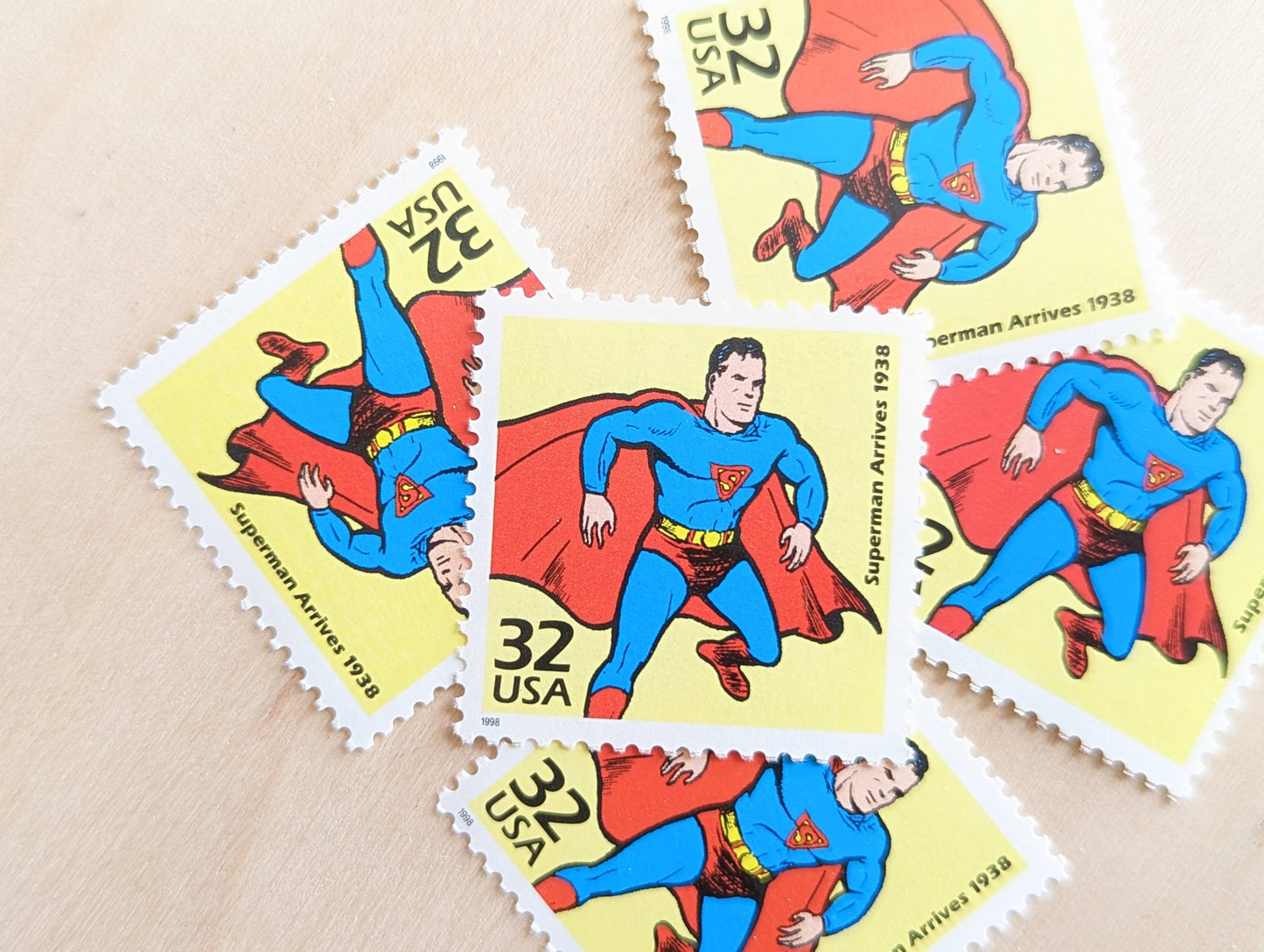 5 Superman stamps, 32 Cent, 1998, 1930s Celebrate The Century, Unused Postage Stamps