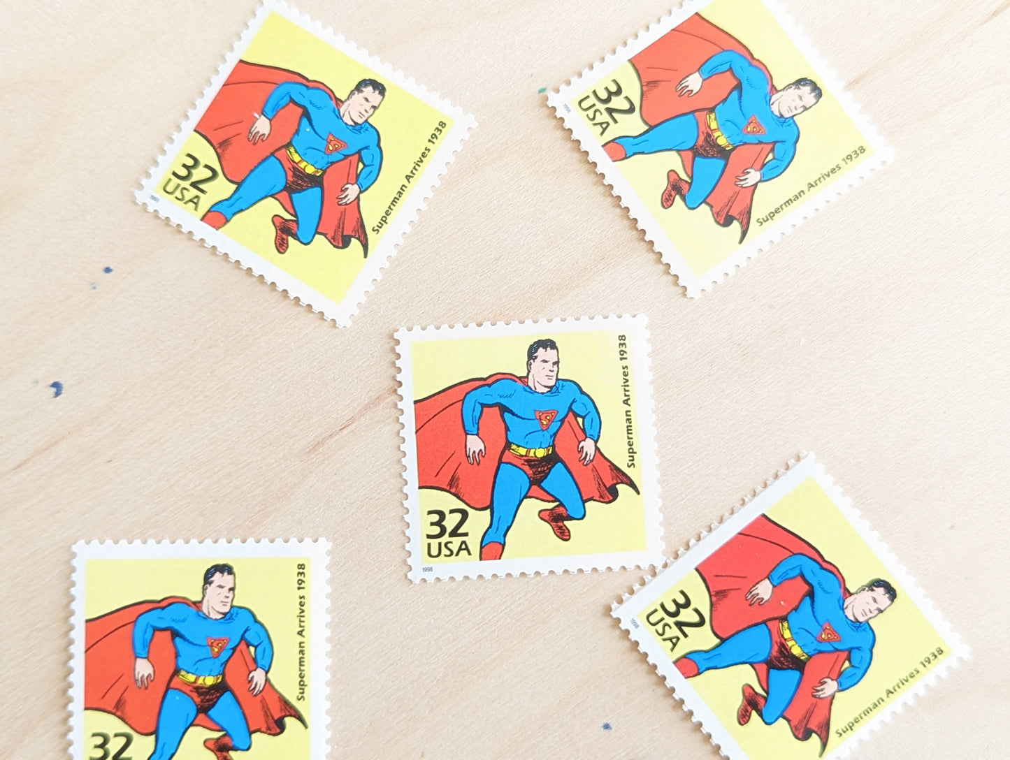 5 Superman stamps, 32 Cent, 1998, 1930s Celebrate The Century, Unused Postage Stamps