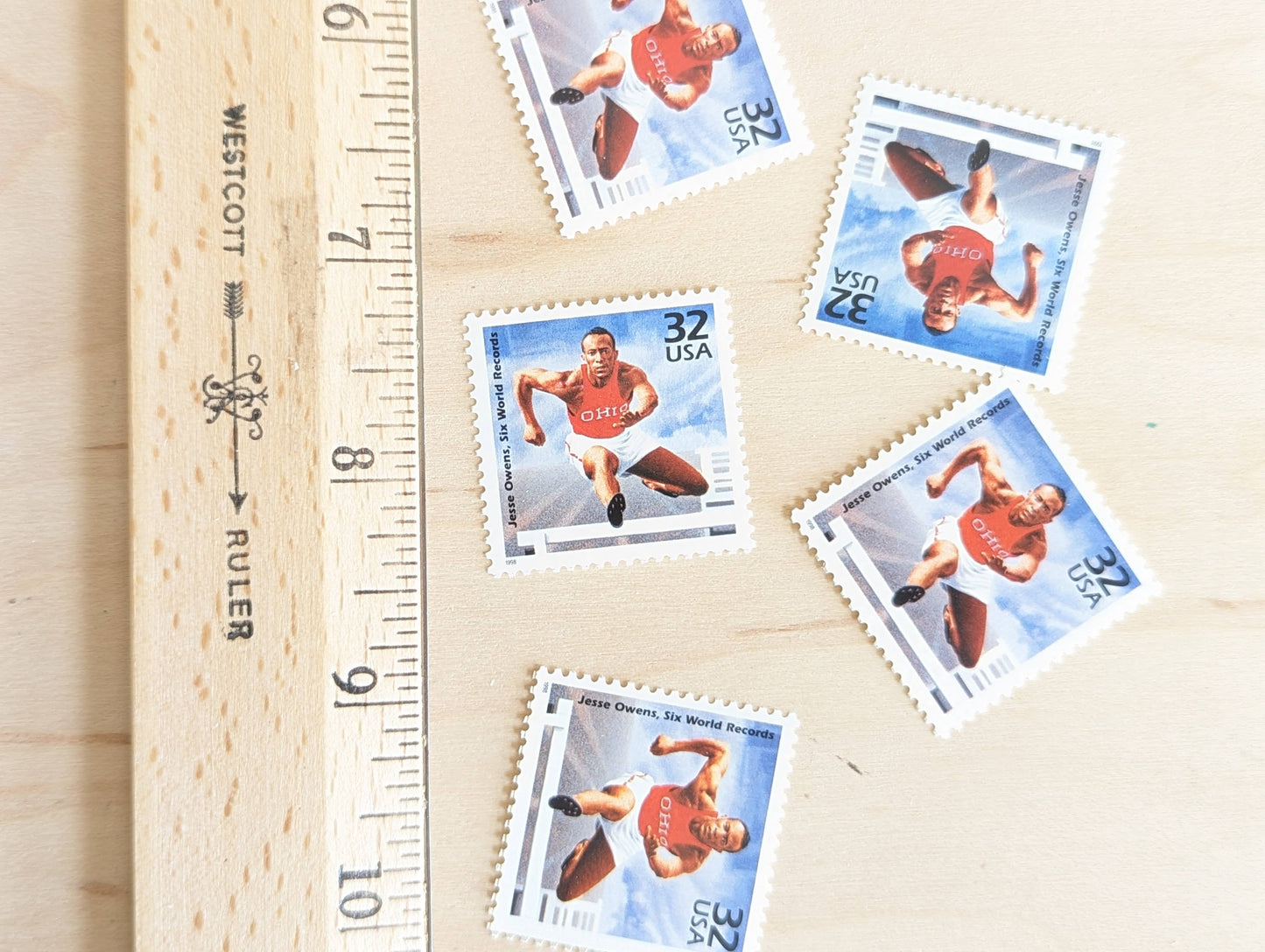 5 Jesse Owens stamps, 32 Cent, 1998, 1930s Celebrate The Century, Unused Postage Stamps