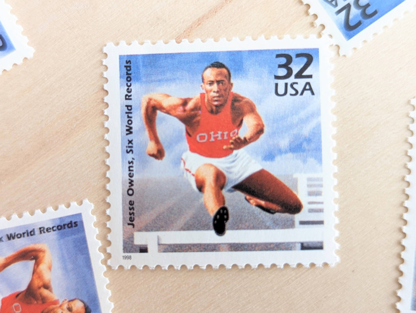 5 Jesse Owens stamps, 32 Cent, 1998, 1930s Celebrate The Century, Unused Postage Stamps