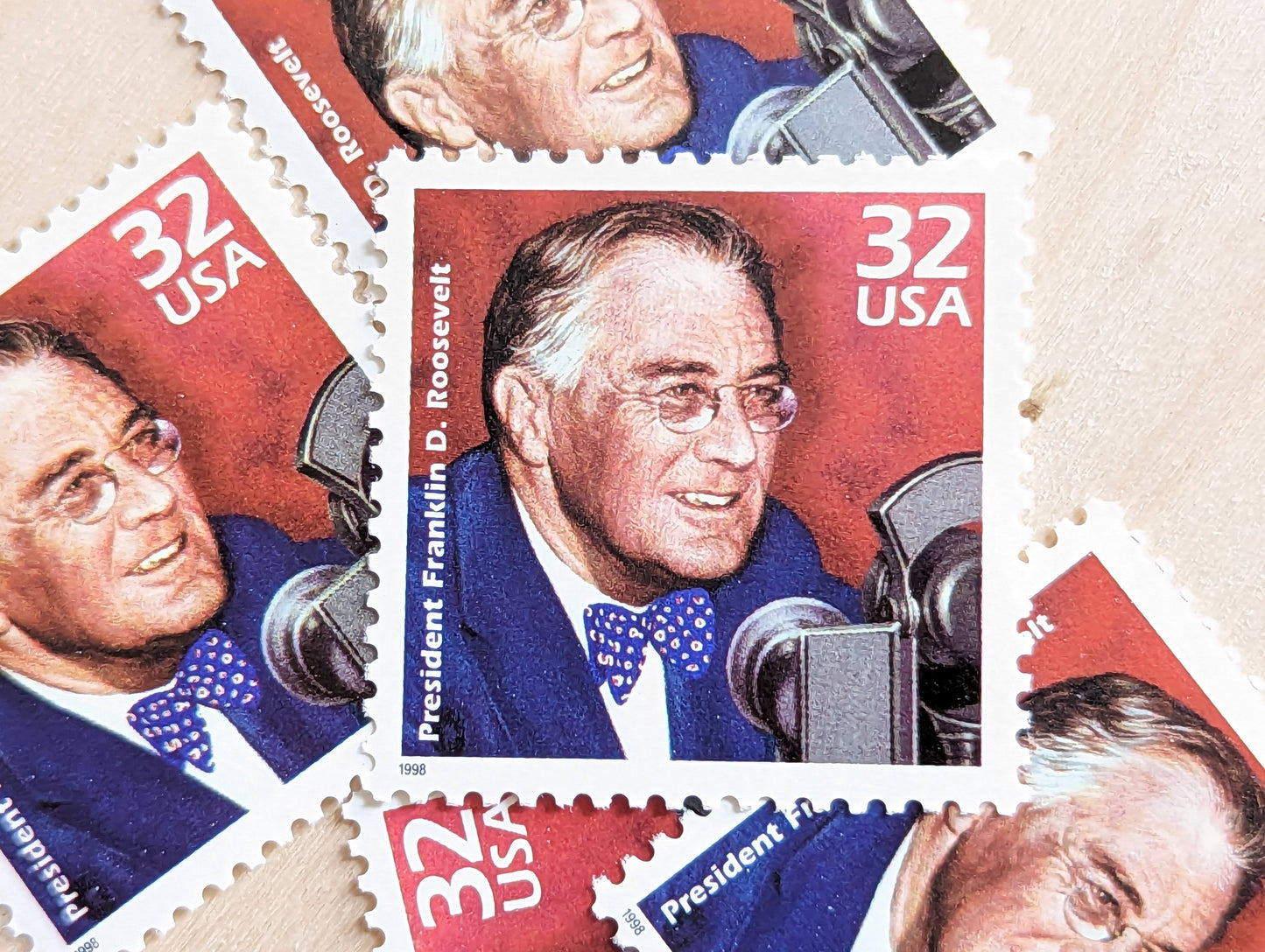 5 President Franklin D Roosevelt stamps, 32 Cent, 1998, 1930s Celebrate The Century, Unused Postage Stamps