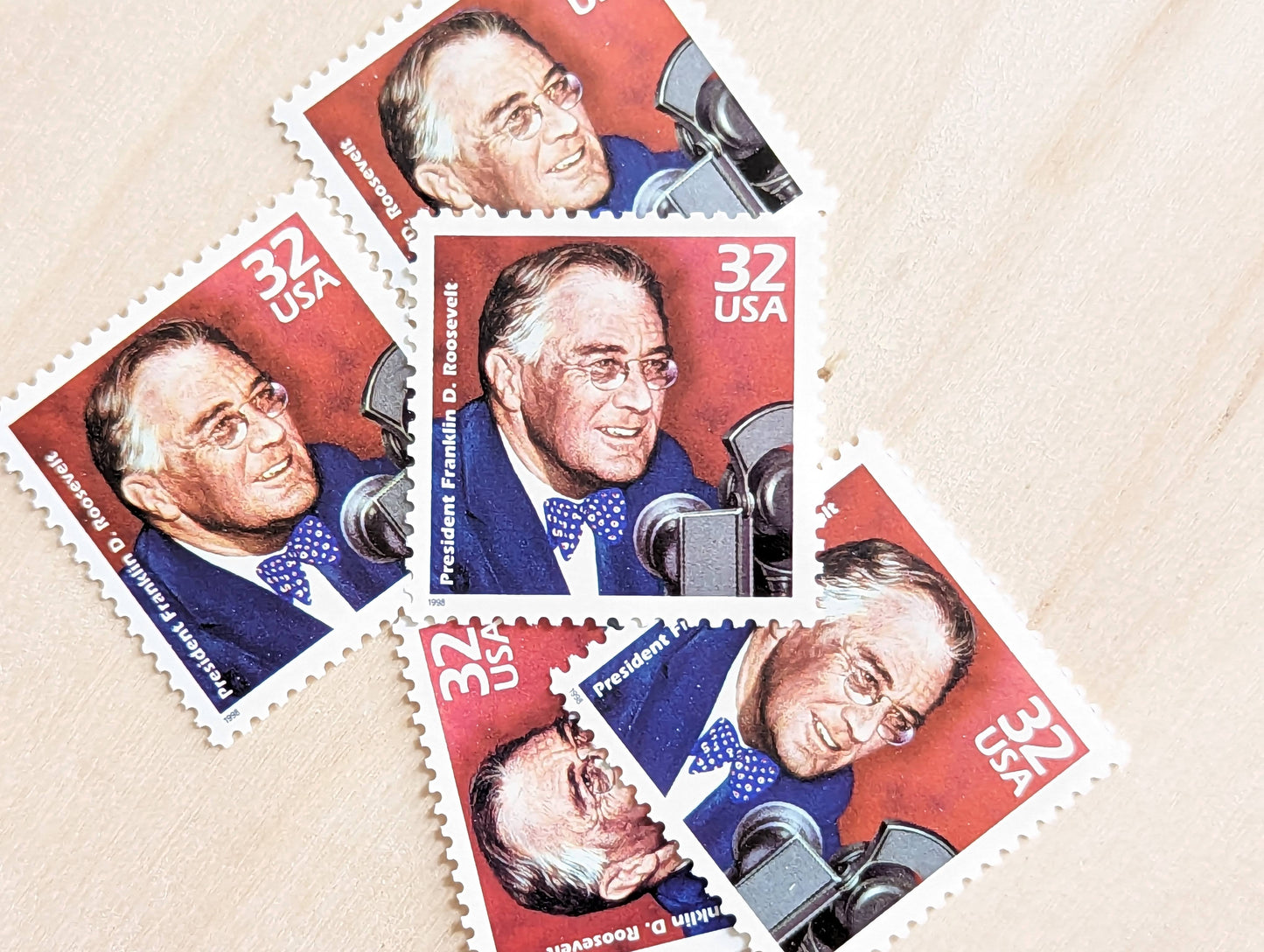 5 President Franklin D Roosevelt stamps, 32 Cent, 1998, 1930s Celebrate The Century, Unused Postage Stamps