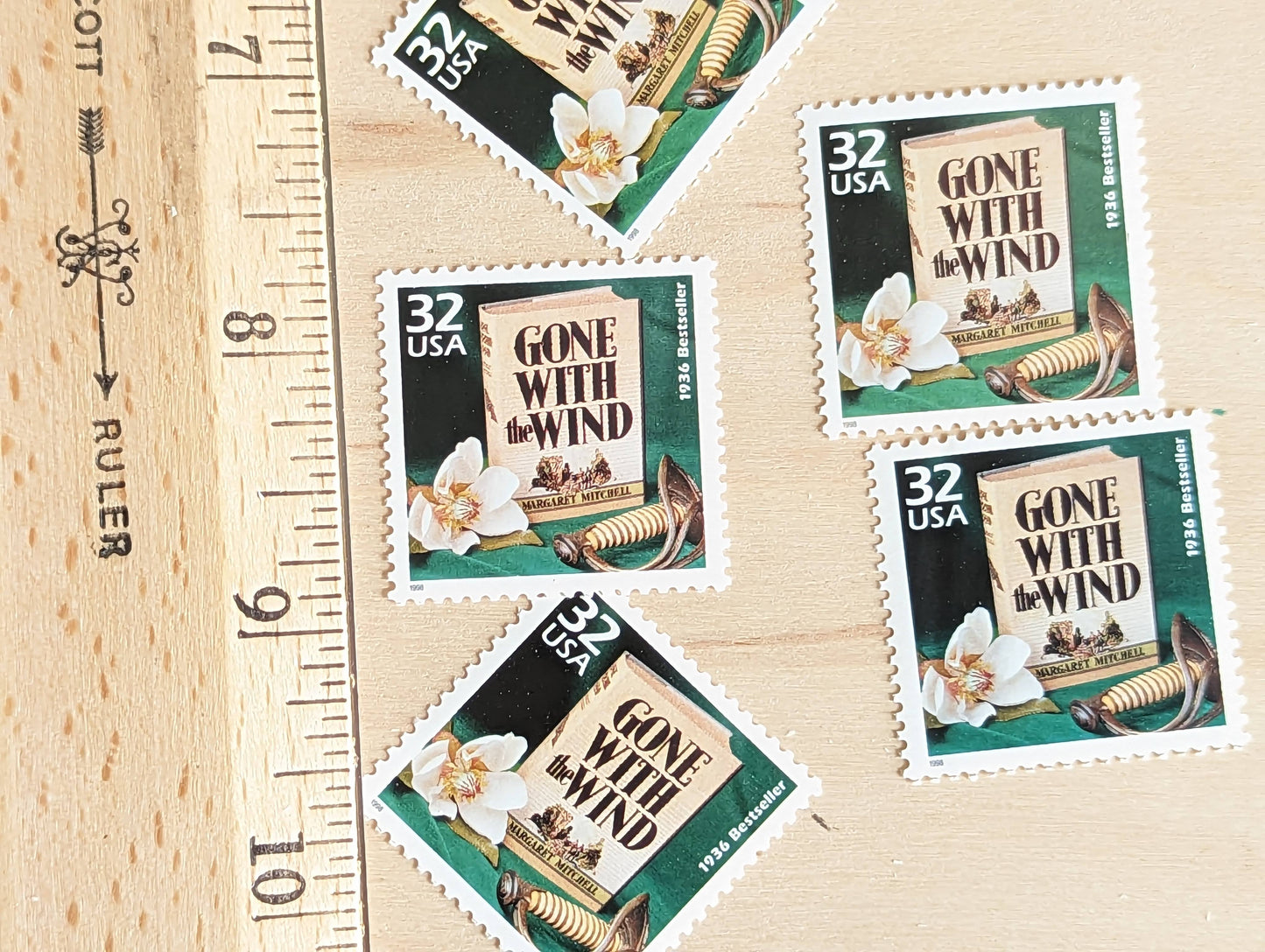 5 Gone With The Wind stamps, 32 Cent, 1998, 1930s Celebrate The Century, Unused Postage Stamps