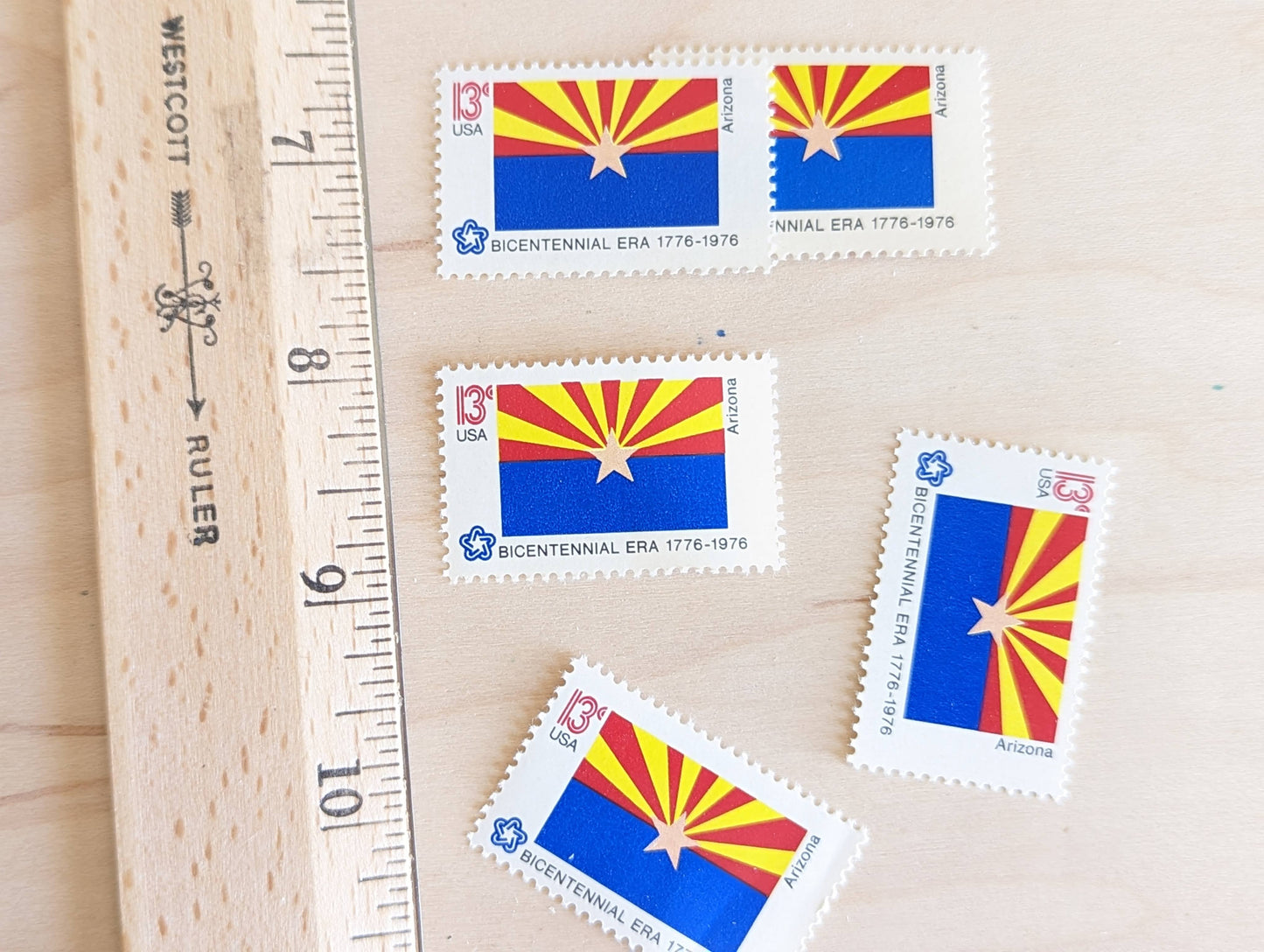 10 Arizona State Flag Stamps, 13 Cent, 1976, State Flag, Unused Postage Stamps