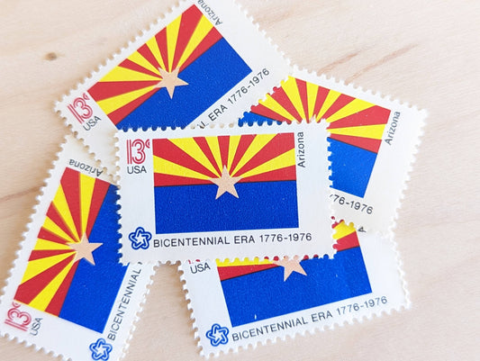 10 Arizona State Flag Stamps, 13 Cent, 1976, State Flag, Unused Postage Stamps