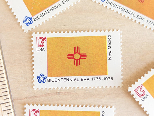 10 New Mexico State Flag Stamps, 13 Cent, 1976, State Flag, Unused Postage Stamps