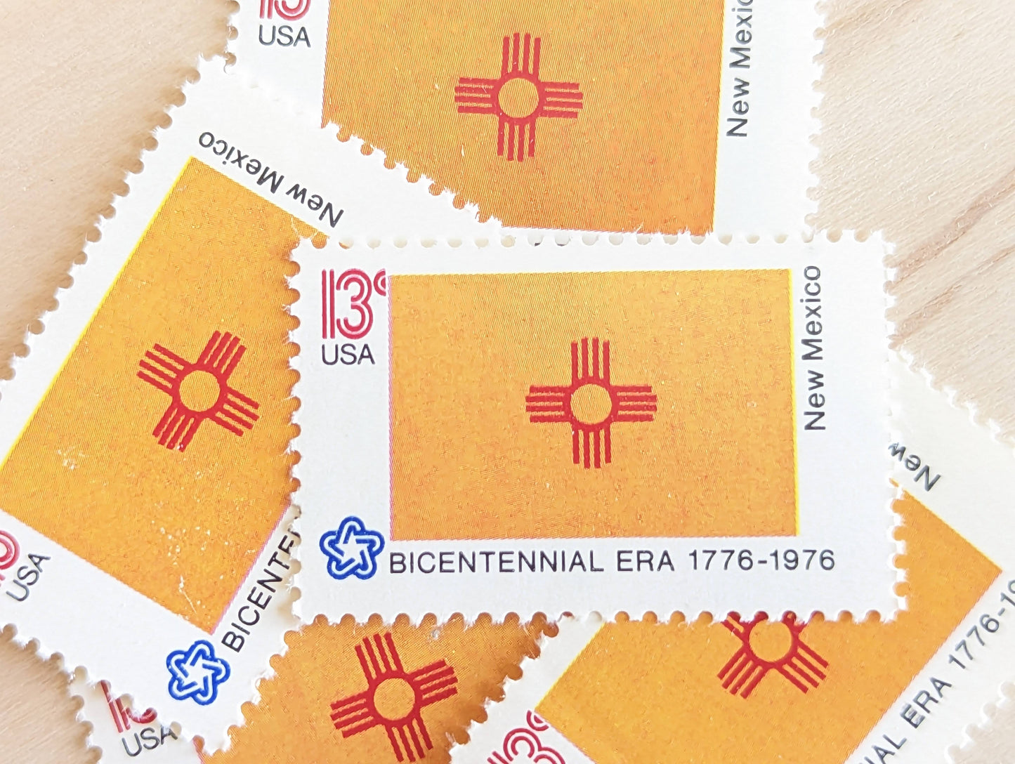 10 New Mexico State Flag Stamps, 13 Cent, 1976, State Flag, Unused Postage Stamps