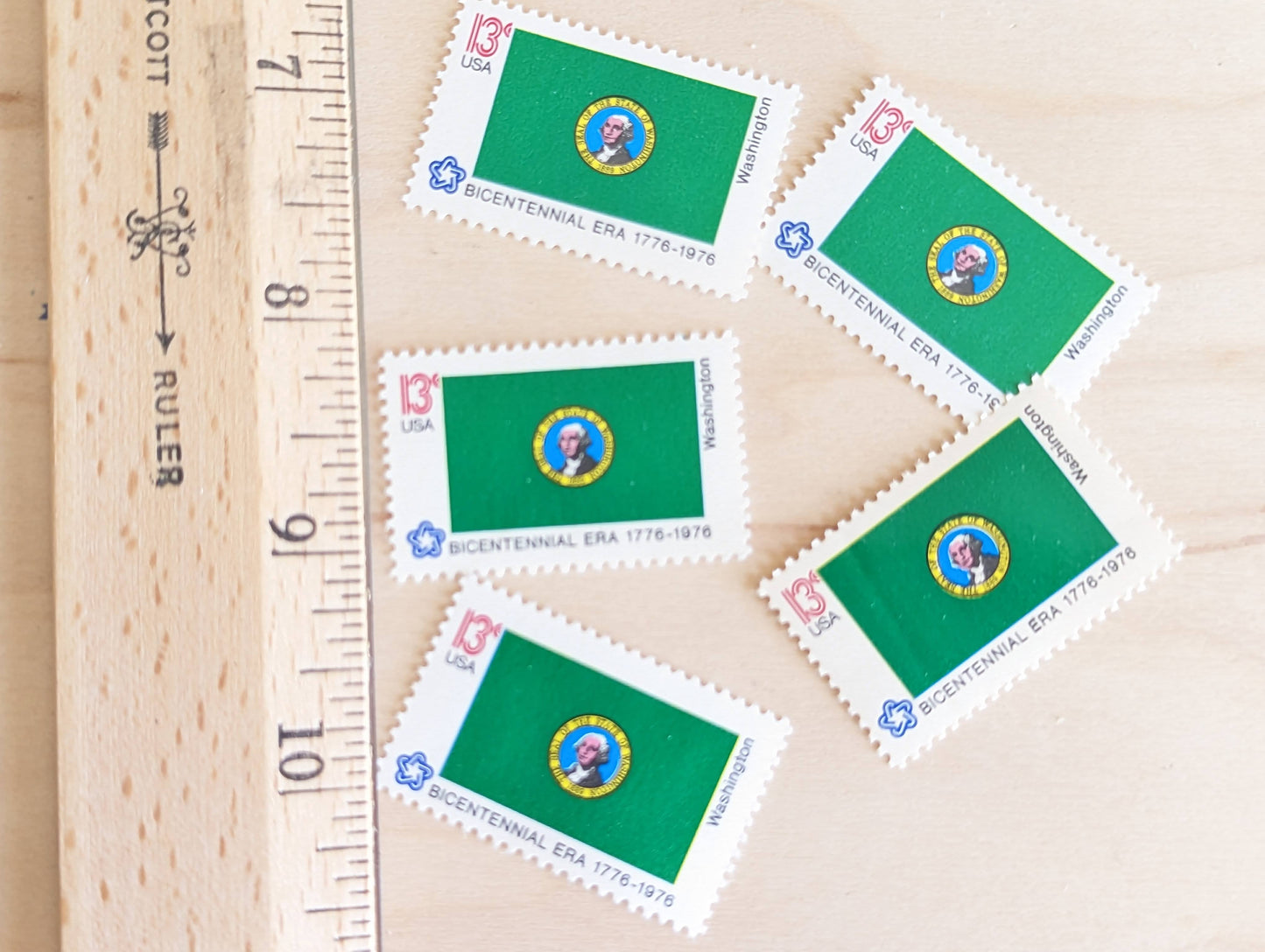 10 Washington State Flag Stamps, 13 Cent, 1976, State Flag, Unused Postage Stamps