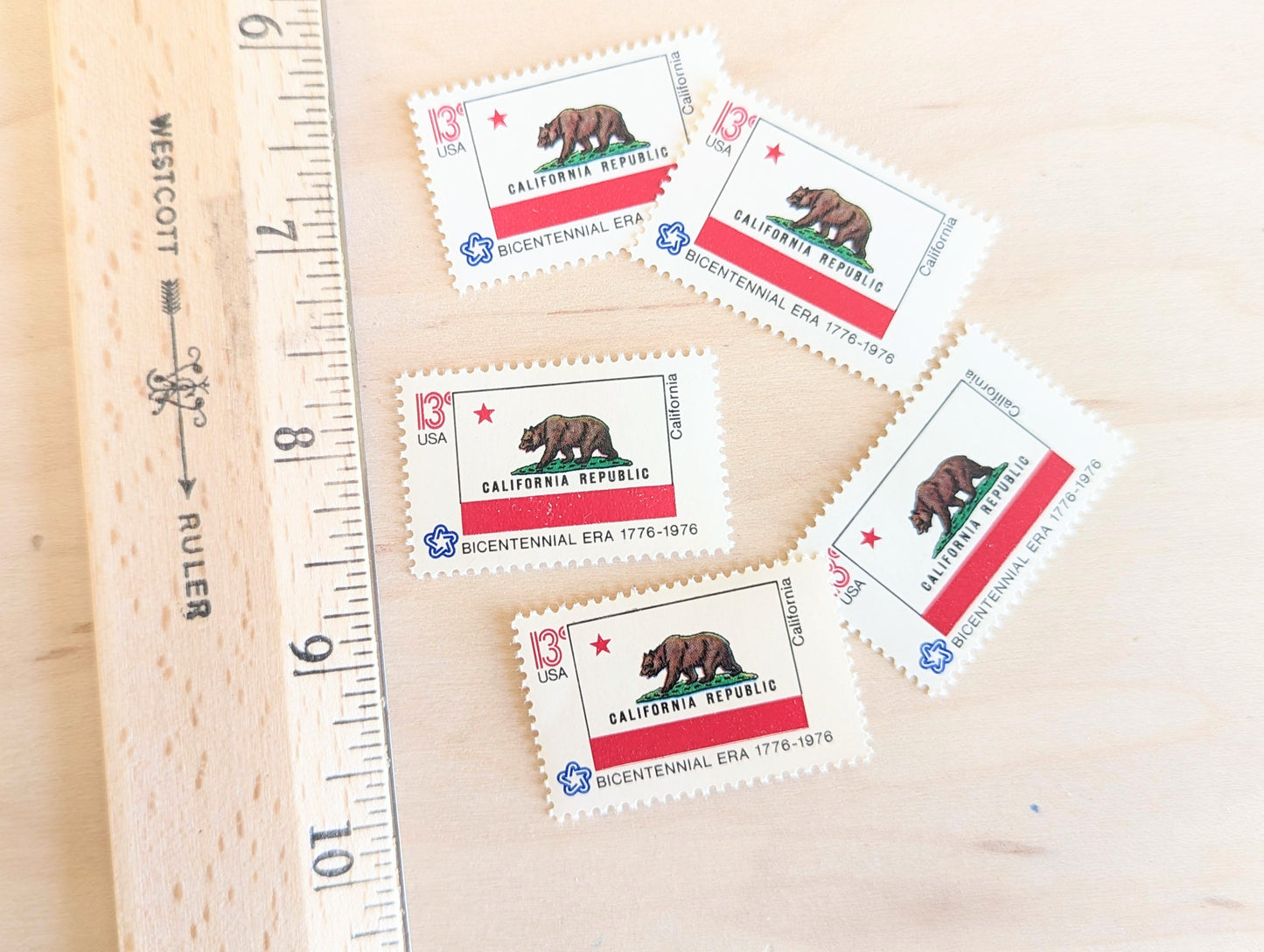 10 California State Flag Stamps, 13 Cent, 1976, State Flag, Unused Postage Stamps