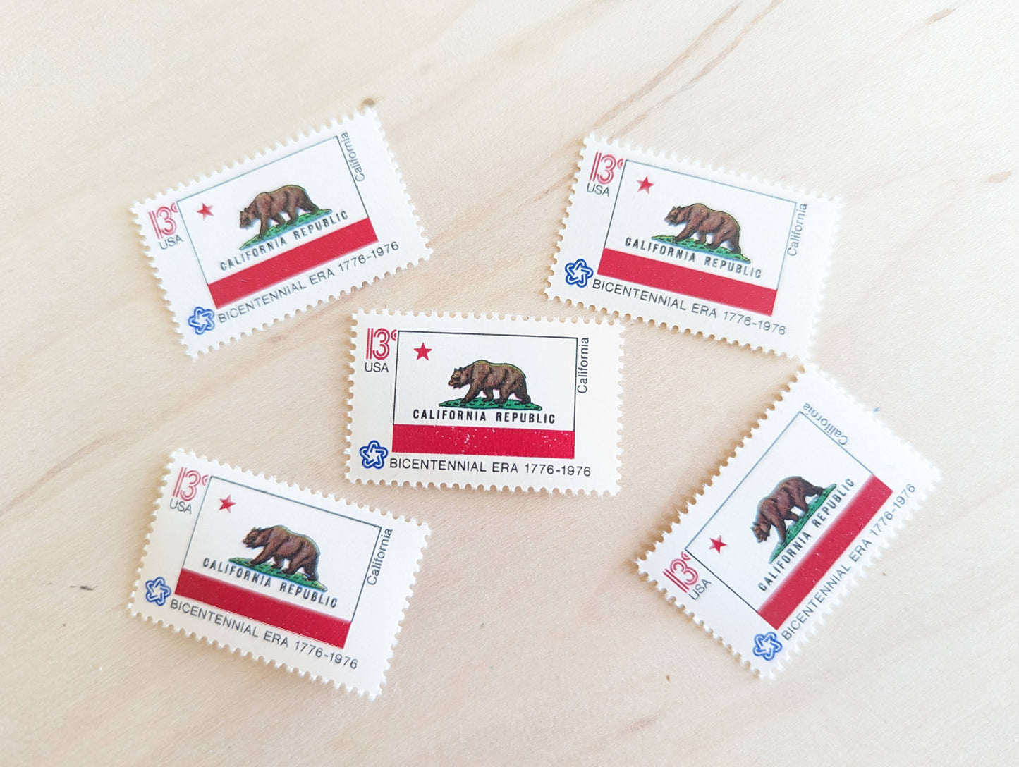 10 California State Flag Stamps, 13 Cent, 1976, State Flag, Unused Postage Stamps