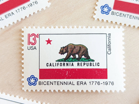 10 California State Flag Stamps, 13 Cent, 1976, State Flag, Unused Postage Stamps