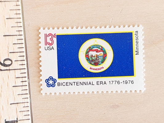 10 Minnesota State Flag Stamps, 13 Cent, 1976, State Flag, Unused Postage Stamps