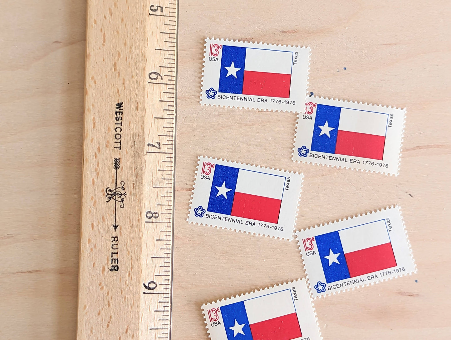 10 Texas State Flag Stamps, 13 Cent, 1976, State Flag, Unused Postage Stamps