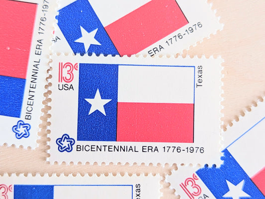 10 Texas State Flag Stamps, 13 Cent, 1976, State Flag, Unused Postage Stamps