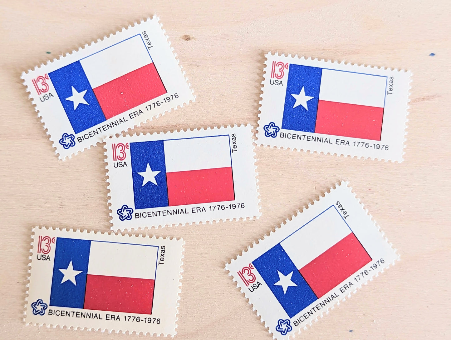 10 Texas State Flag Stamps, 13 Cent, 1976, State Flag, Unused Postage Stamps