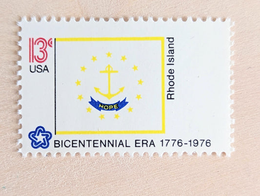 10 Rhode Island Flag Stamps, Historic American Flags, 1968 Unused Postage Stamps, 6 Cent Stamps