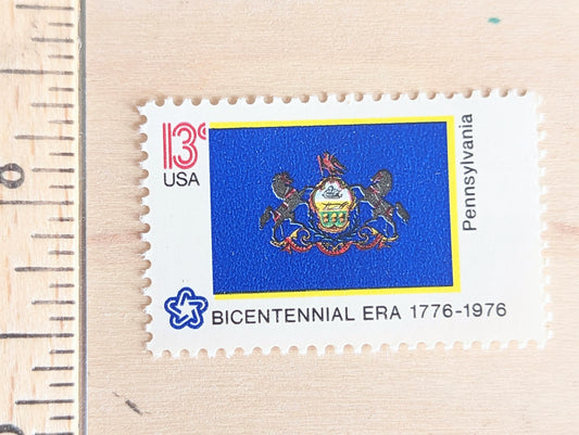 10 Pennsylvania State Flag Stamps, 13 Cent, 1976, State Flag, Unused Postage Stamps