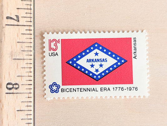 10 Arkansas State Flag Stamps, 13 Cent, 1976, State Flag, Unused Postage Stamps