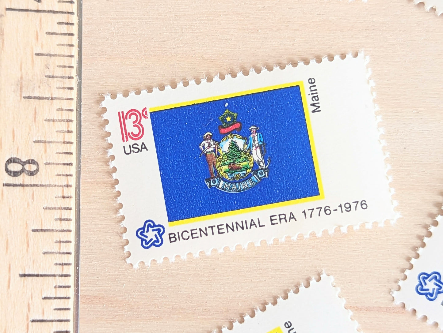 10 Maine State Flag Stamps, 13 Cent, 1976, State Flag, Unused Postage Stamps