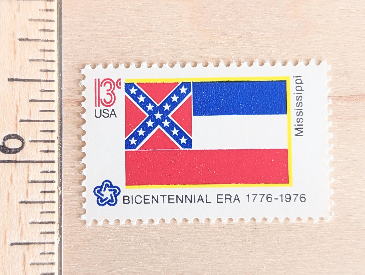 10 Mississippi State Flag Stamps, 13 Cent, 1976, State Flag, Unused Postage Stamps