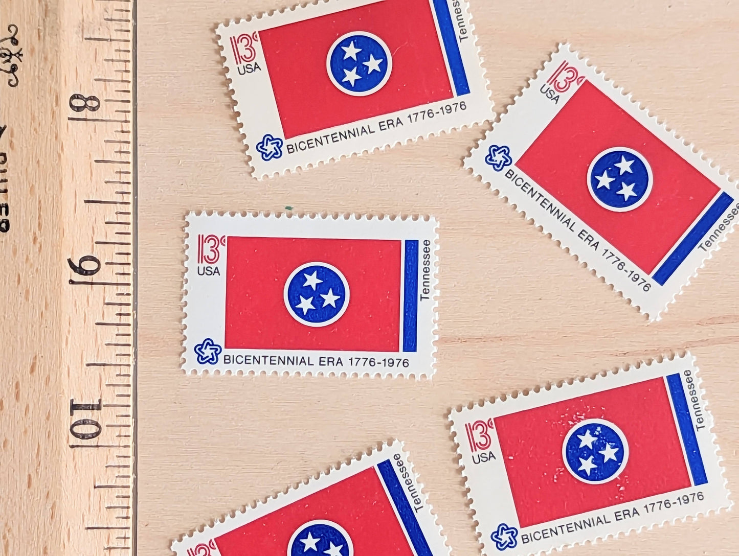 10 Tennessee State Flag Stamps, 13 Cent, 1976, State Flag, Unused Postage Stamps