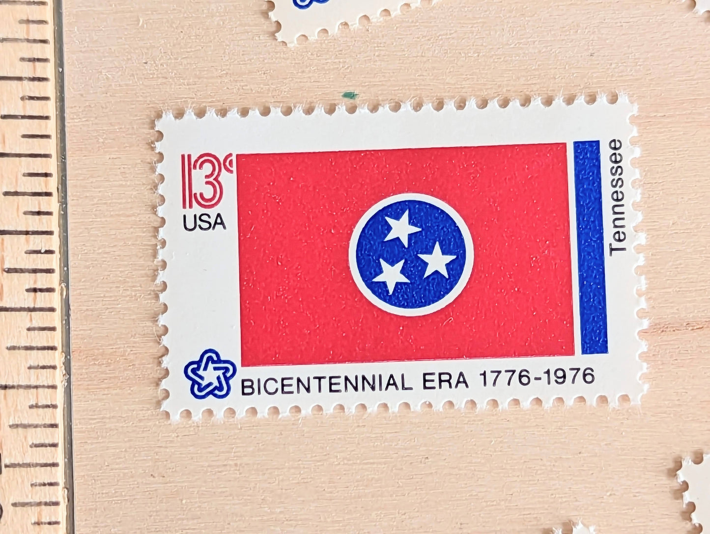 10 Tennessee State Flag Stamps, 13 Cent, 1976, State Flag, Unused Postage Stamps