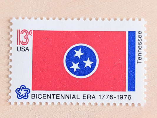 10 Tennessee State Flag Stamps, 13 Cent, 1976, State Flag, Unused Postage Stamps