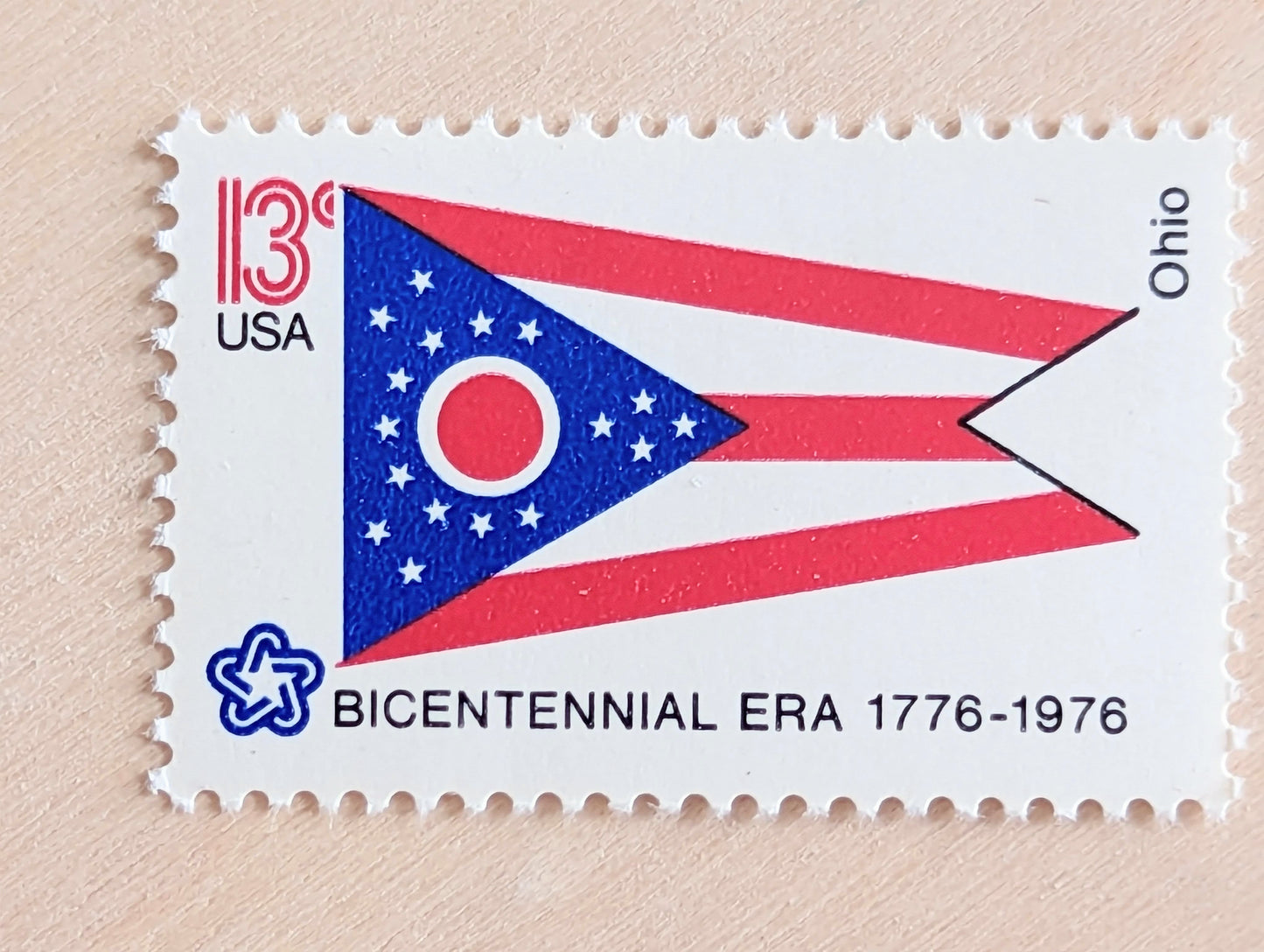 10 Ohio State Flag Stamps, 13 Cent, 1976, State Flag, Unused Postage Stamps