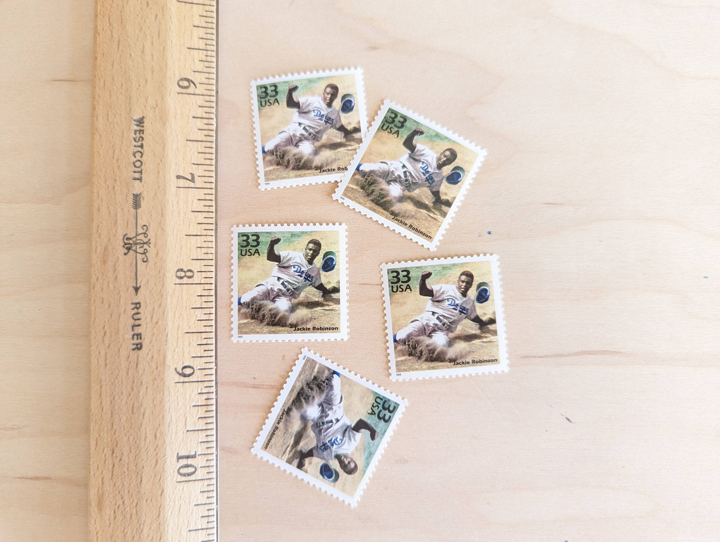 5 Jackie Robinson stamps, 33 Cent, 1998, 1940s Celebrate The Century, Unused Postage Stamps