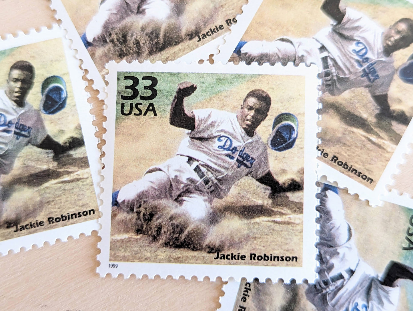 5 Jackie Robinson stamps, 33 Cent, 1998, 1940s Celebrate The Century, Unused Postage Stamps