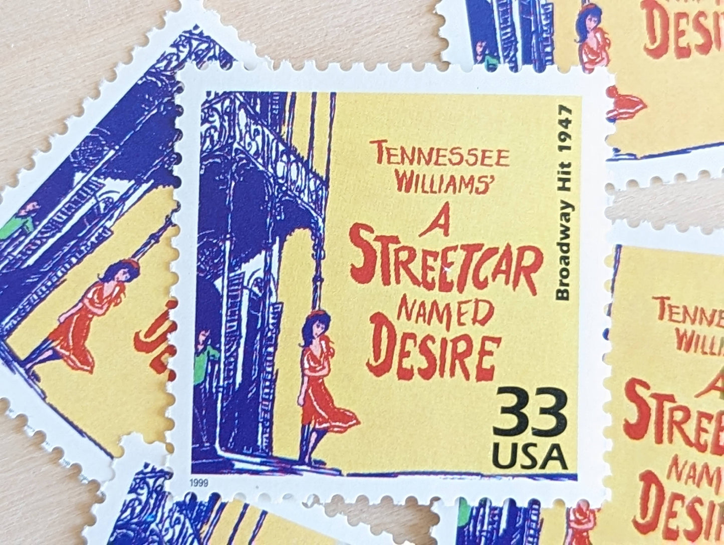 5 A Street Car Named Desire Stamps, 33 Cent, 1998, 1940s Celebrate The Century, Unused Postage Stamps