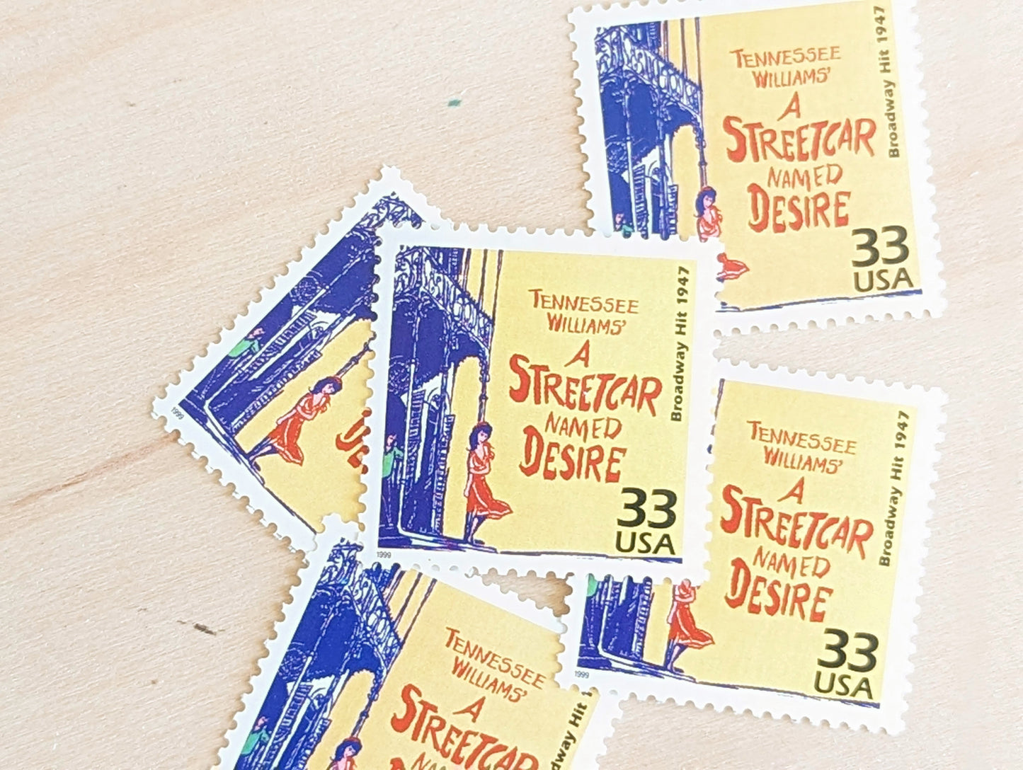 5 A Street Car Named Desire Stamps, 33 Cent, 1998, 1940s Celebrate The Century, Unused Postage Stamps