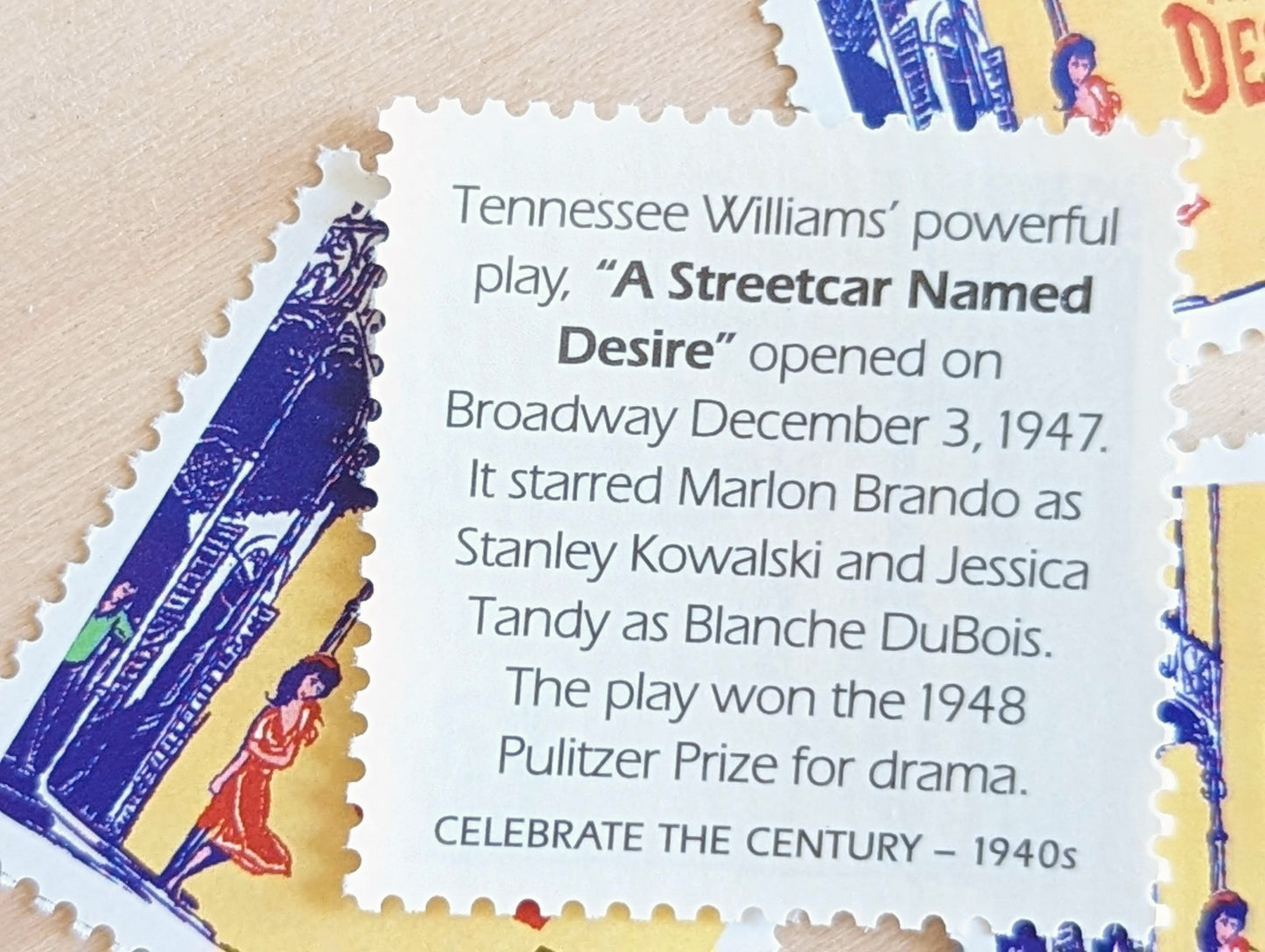 5 A Street Car Named Desire Stamps, 33 Cent, 1998, 1940s Celebrate The Century, Unused Postage Stamps