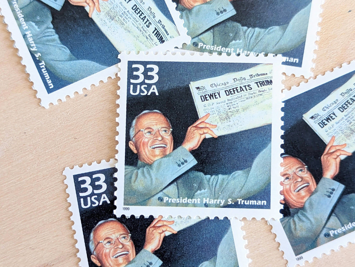 5 Harry S. Truman Stamps, 33 Cent, 1998, 1940s Celebrate The Century, Unused Postage Stamps