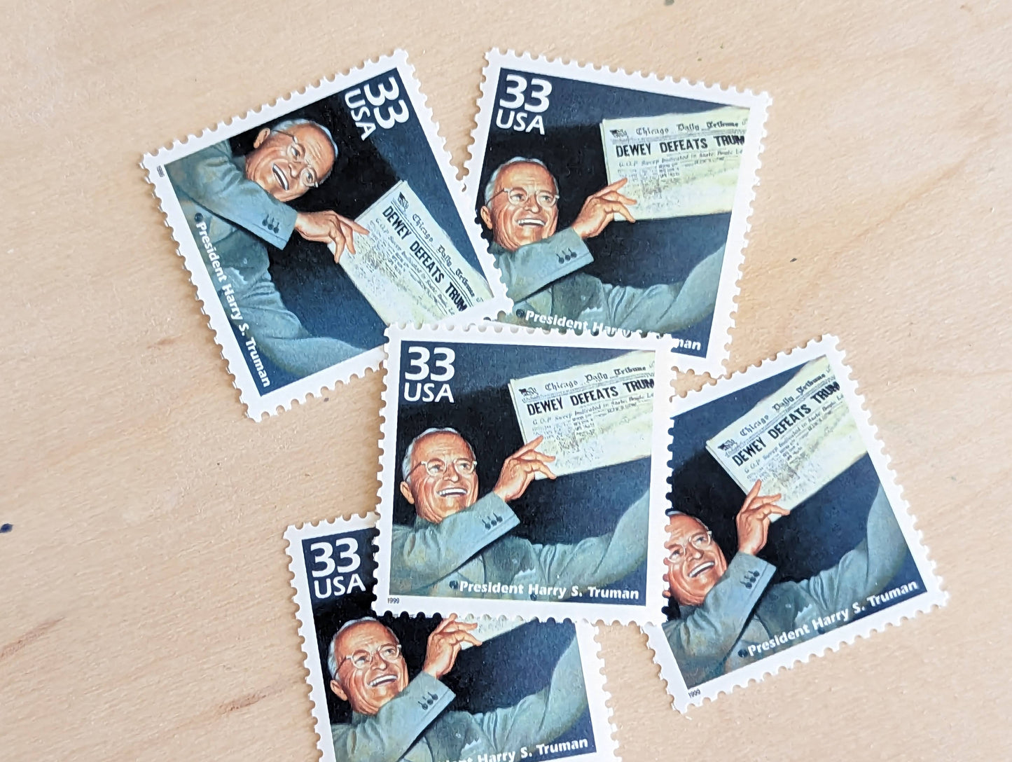 5 Harry S. Truman Stamps, 33 Cent, 1998, 1940s Celebrate The Century, Unused Postage Stamps