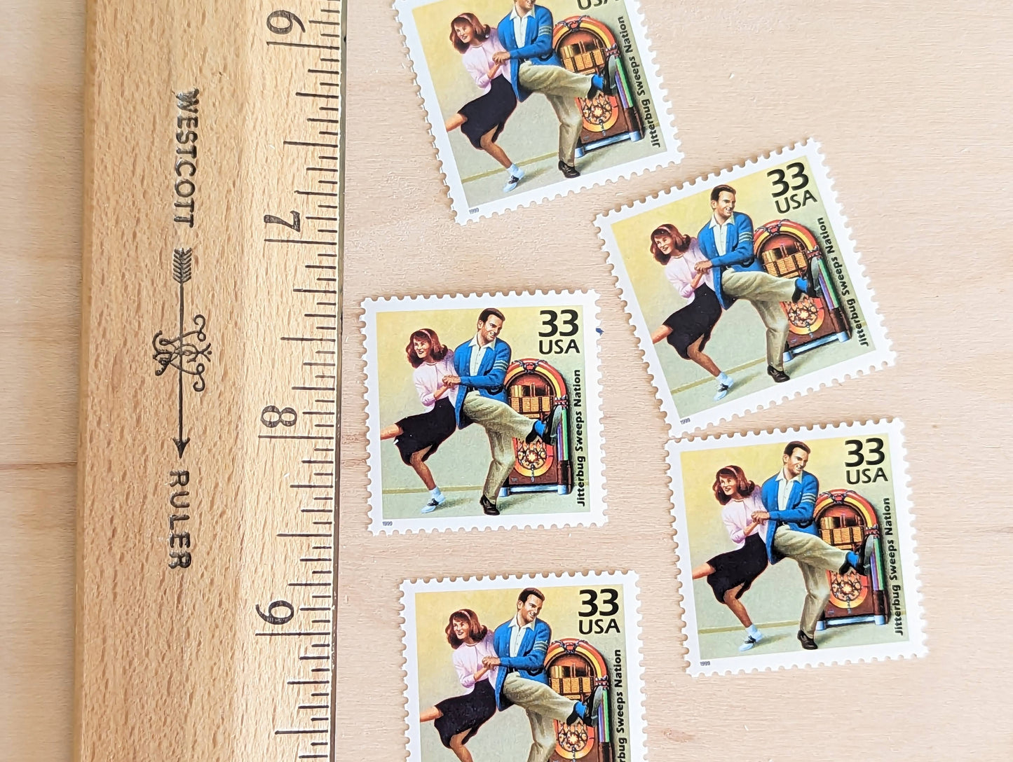 5 Jitterbug Stamps, 33 Cent, 1998, 1940s Celebrate The Century, Unused Postage Stamps