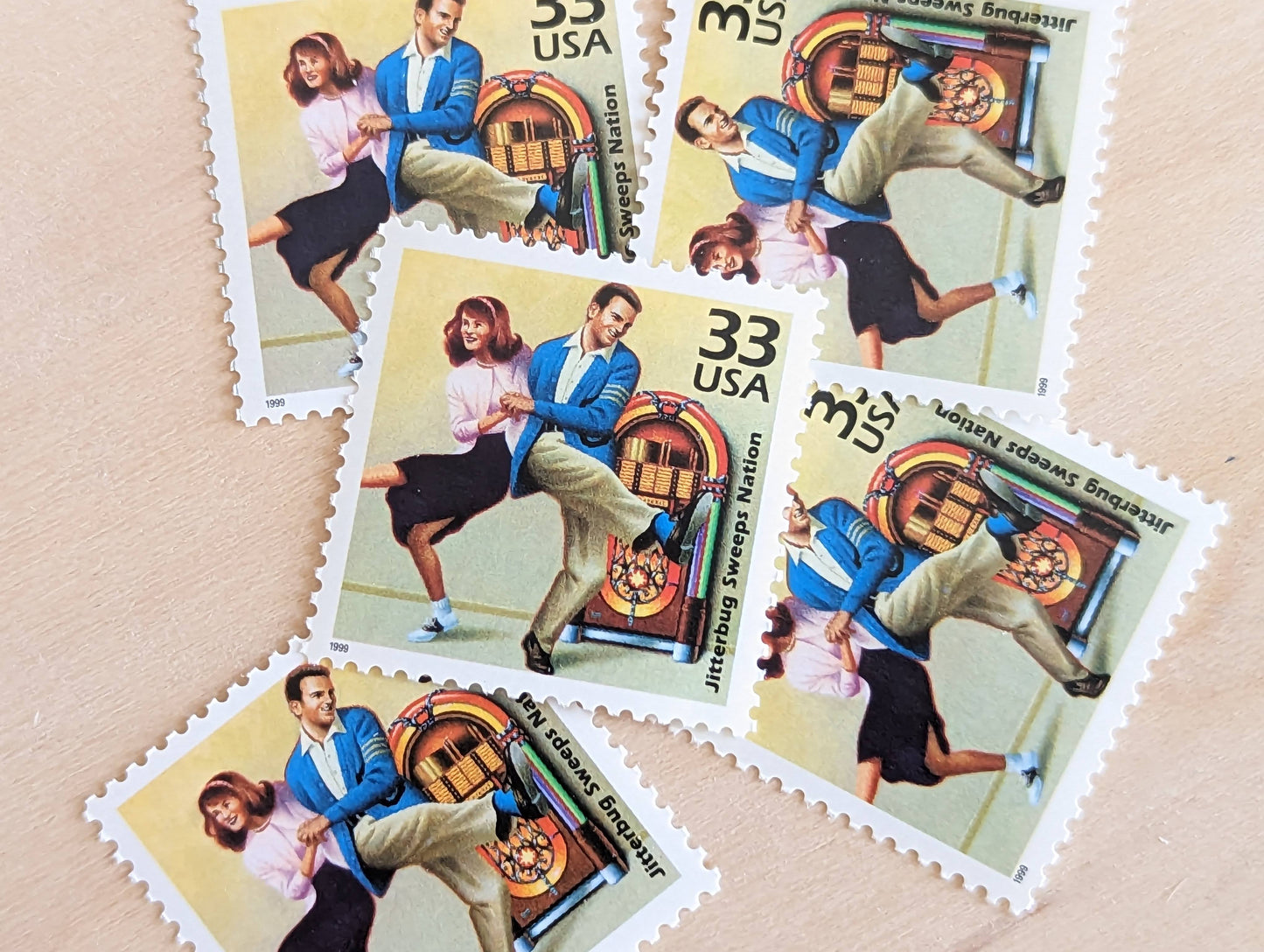 5 Jitterbug Stamps, 33 Cent, 1998, 1940s Celebrate The Century, Unused Postage Stamps