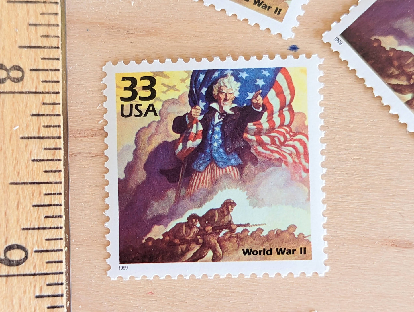 5 World War II Stamps, 33 Cent, 1998, 1940s Celebrate The Century, Unused Postage Stamps